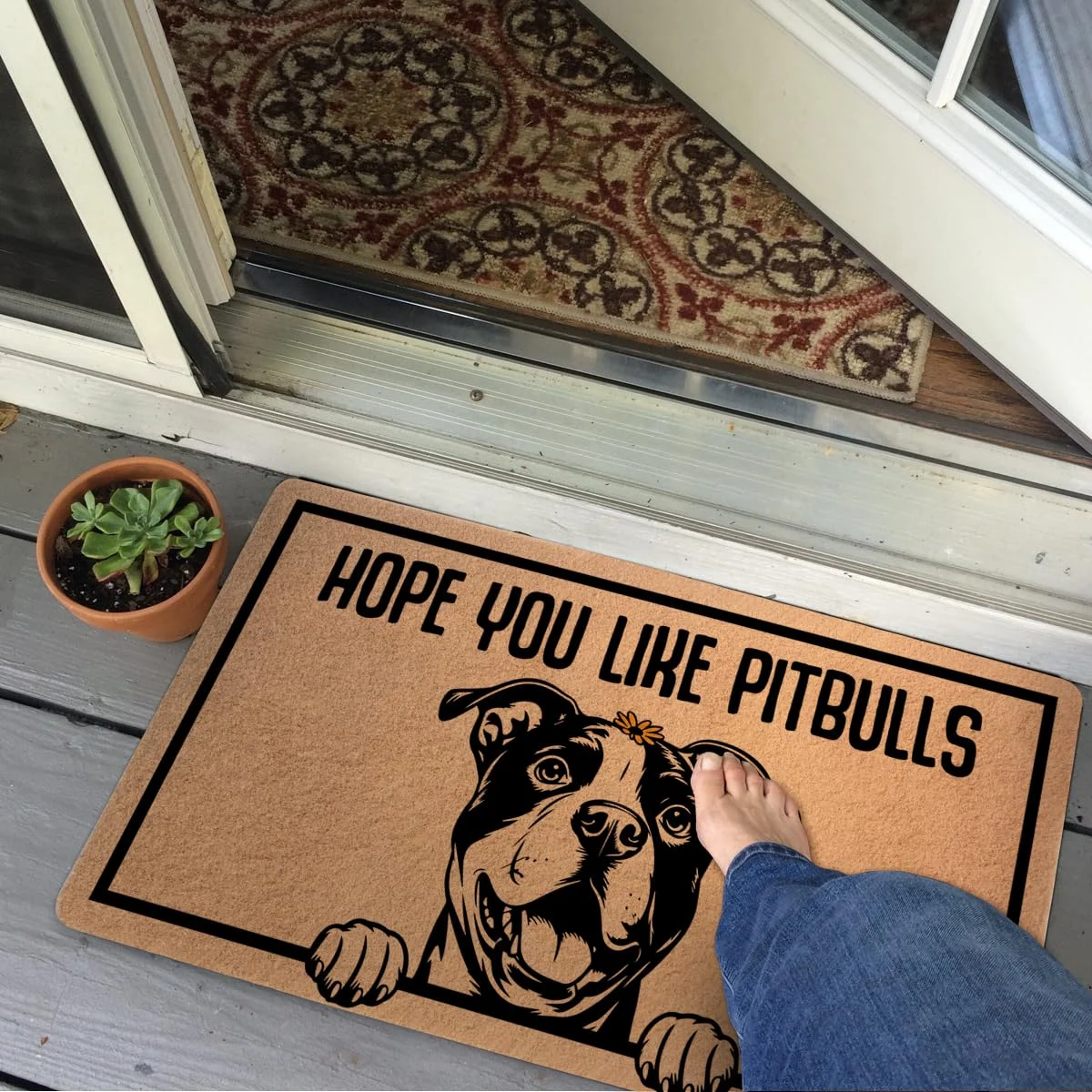 Adorable Pitbull Head Looking Up Hope You Like Doormat 18x30 inch Adorable Pitbull Head Looking Up Hope You Like Doormat 18x30 inch