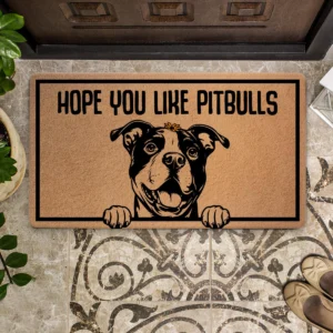 Adorable Pitbull Head Looking Up Hope You Like Doormat 18x30 inch