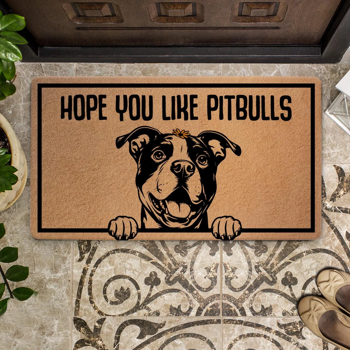 Adorable Pitbull Head Looking Up Hope You Like Doormat 18x30 inch Adorable Pitbull Head Looking Up Hope You Like Doormat 18x30 inch