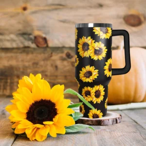 Beautiful Sunflower Floral Print Insulated Stainless Steel Tumbler 40oz