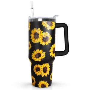 Beautiful Sunflower Floral Print Insulated Stainless Steel Tumbler 40oz