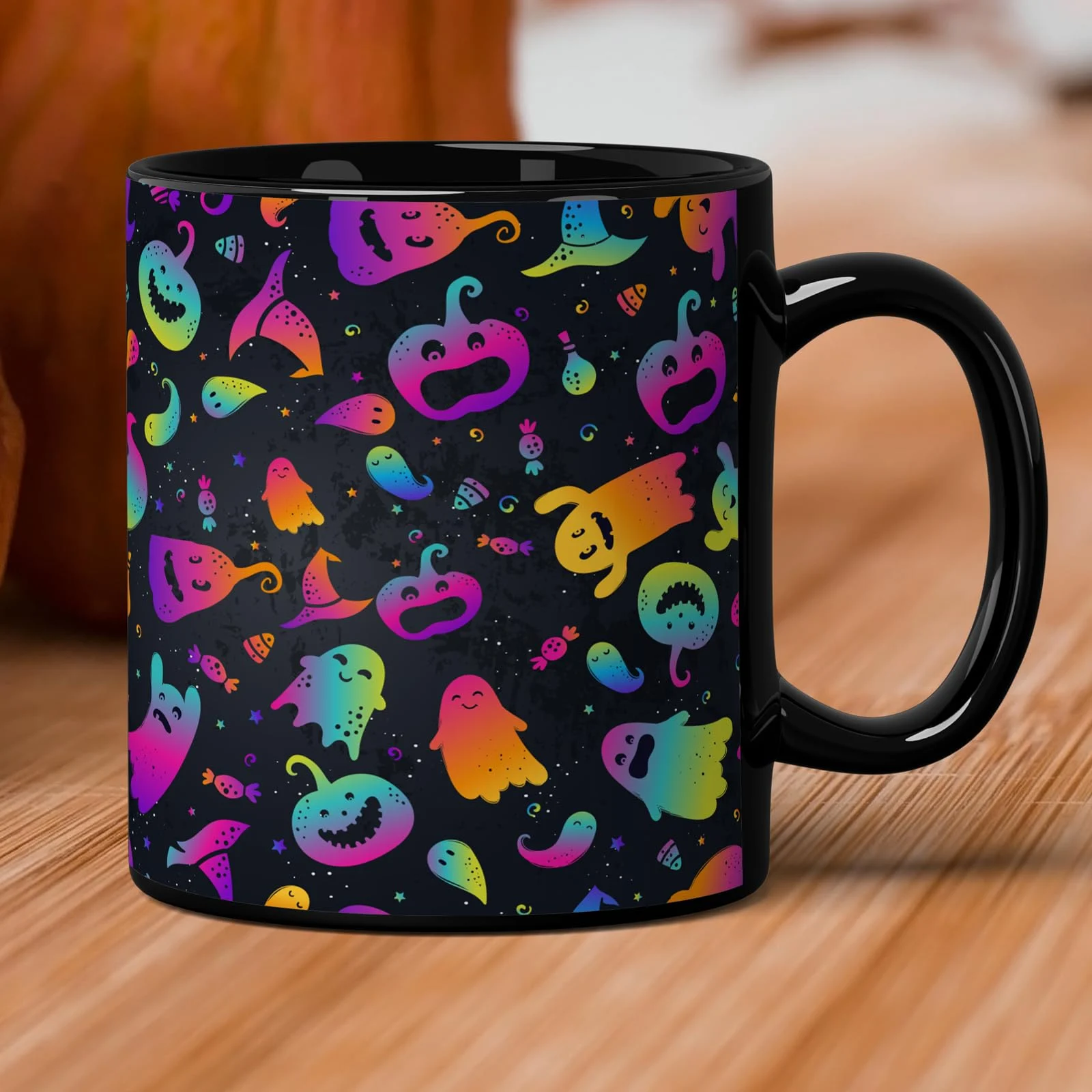 Cute Ghost Pumpkin Candy Halloween Night Pattern Mug 11oz Cute Ghost Pumpkin Candy Halloween Night Pattern Mug 11oz