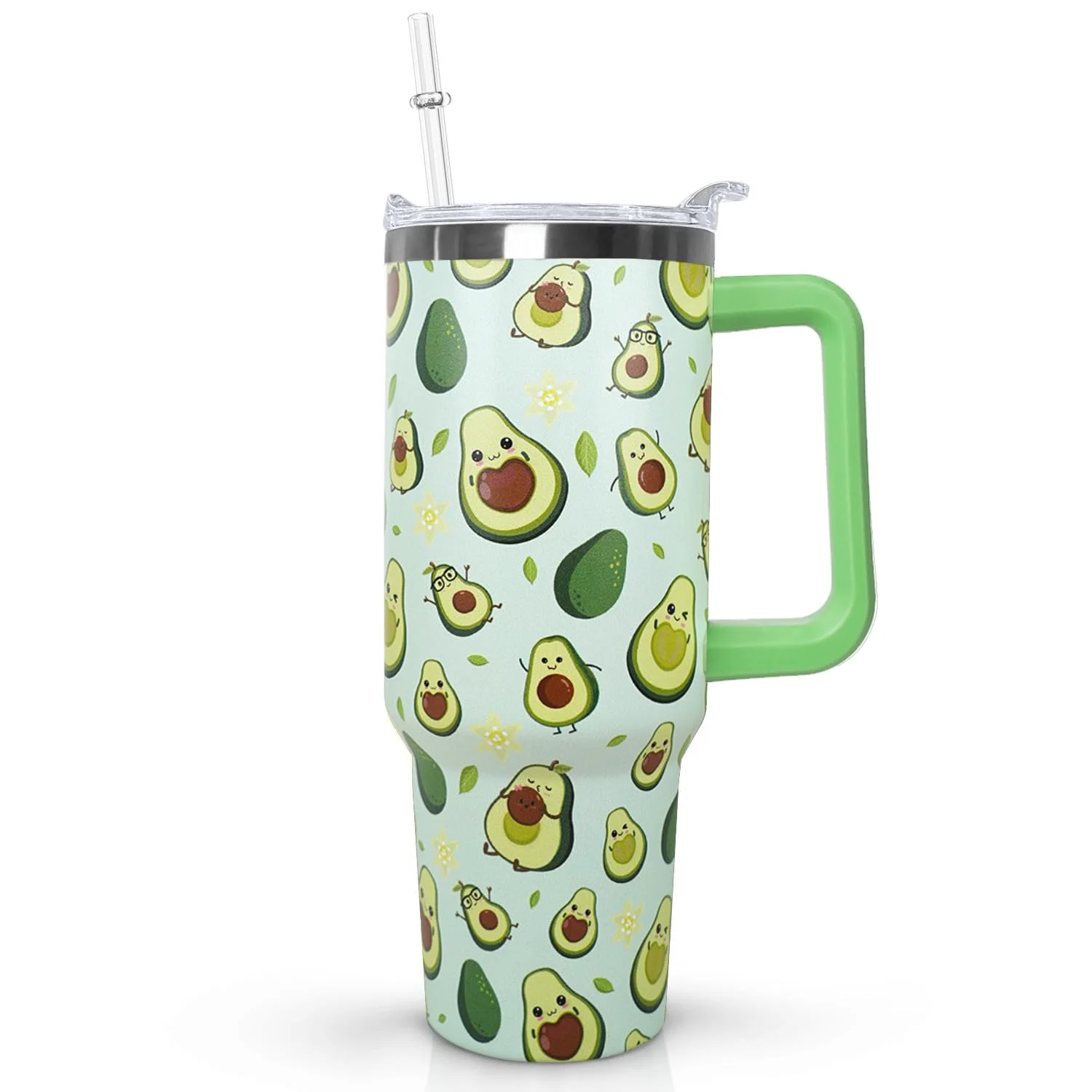 Cute Happy Avocado Character Fruit Pattern Insulated Drink Tumbler 40oz