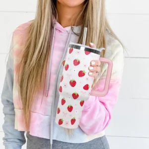 Cute Strawberry Flower Bow Pattern Insulated Stainless Steel Tumbler 40oz