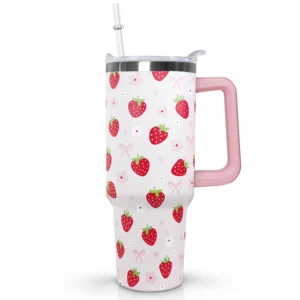 Cute Strawberry Flower Bow Pattern Insulated Stainless Steel Tumbler 40oz
