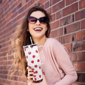 Cute Strawberry Flower Bow Pattern Insulated Stainless Steel Tumbler 40oz