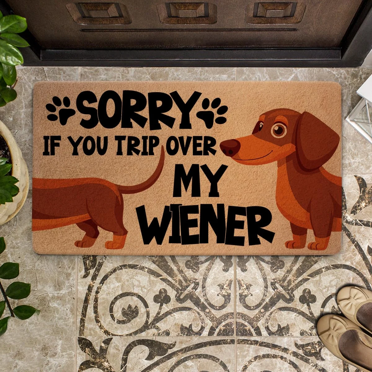 Dachshund Pet Sorry Trip Over Wiener Doormat 18x30 inch Dachshund Pet Sorry Trip Over Wiener Doormat 18x30 inch