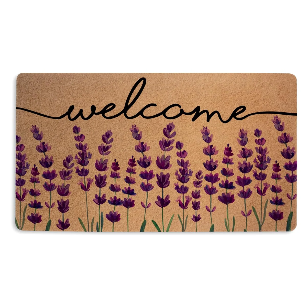 Floral Lavender Field Design Script Welcome Entrance Doormat 18x30 inch Floral Lavender Field Design Script Welcome Entrance Doormat 18x30 inch