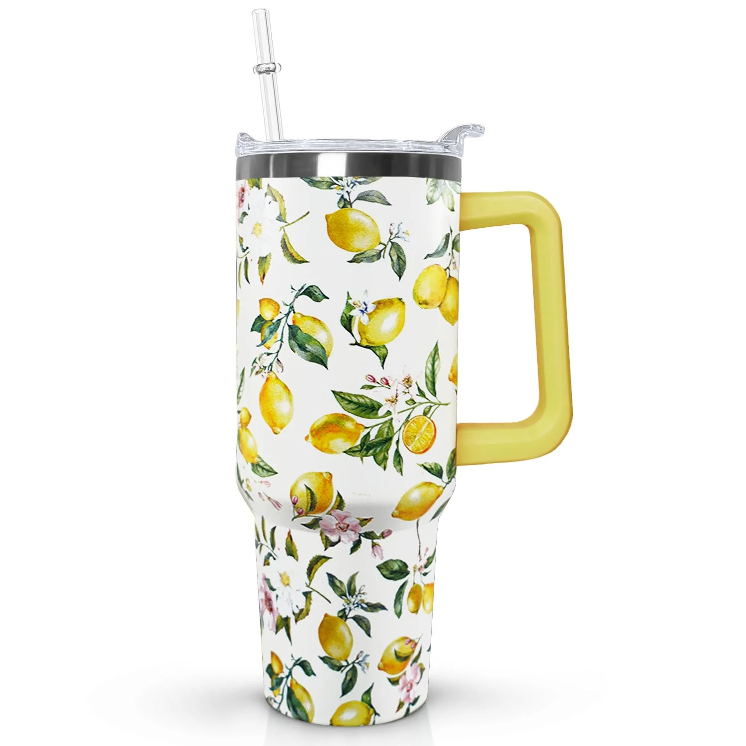 Fresh Lemon Fruit Flower Branch Pattern Insulated Drink Tumbler 40oz