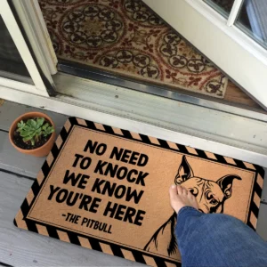 Guard Dog Pitbull Pattern Diagonal Stripe Border Doormat 18x30 inch