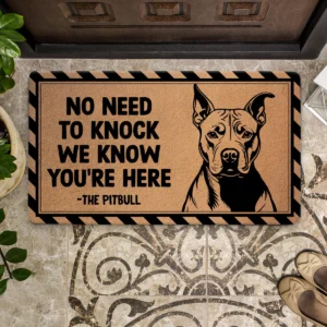 Guard Dog Pitbull Pattern Diagonal Stripe Border Doormat 18x30 inch