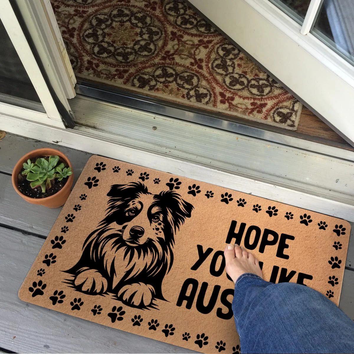 Loyal Aussie Dog Hope You Like Message Doormat 18x30 inch Loyal Aussie Dog Hope You Like Message Doormat 18x30 inch