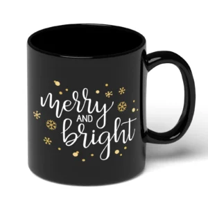 Merry And Bright Quote Snowflakes Festive Text Mug 11oz