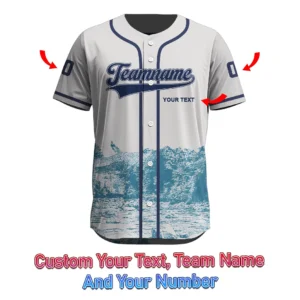 Ocean Wave Graphic Print Custom Baseball Jersey