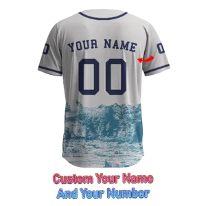 Ocean Wave Graphic Print Custom Baseball Jersey