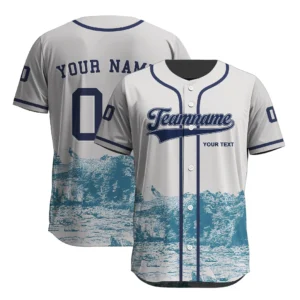 Ocean Wave Graphic Print Custom Baseball Jersey