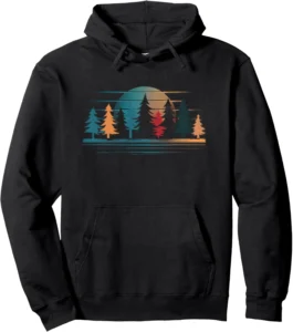 Retro Forest Sunset Graphic Pine Trees Outdoor Hoodie