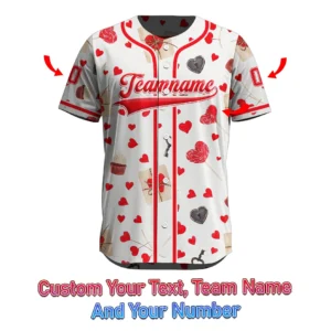 Romantic Hearts Gift Boxes Keys Cupcakes Pattern Baseball Jersey