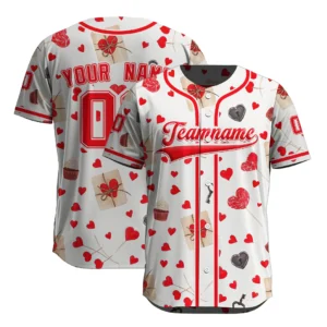 Romantic Hearts Gift Boxes Keys Cupcakes Pattern Baseball Jersey