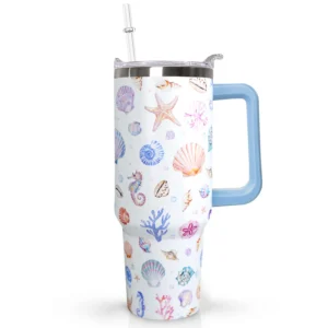 Seashell Starfish Seahorse Ocean Life Pattern Insulated Drink Tumbler 40oz