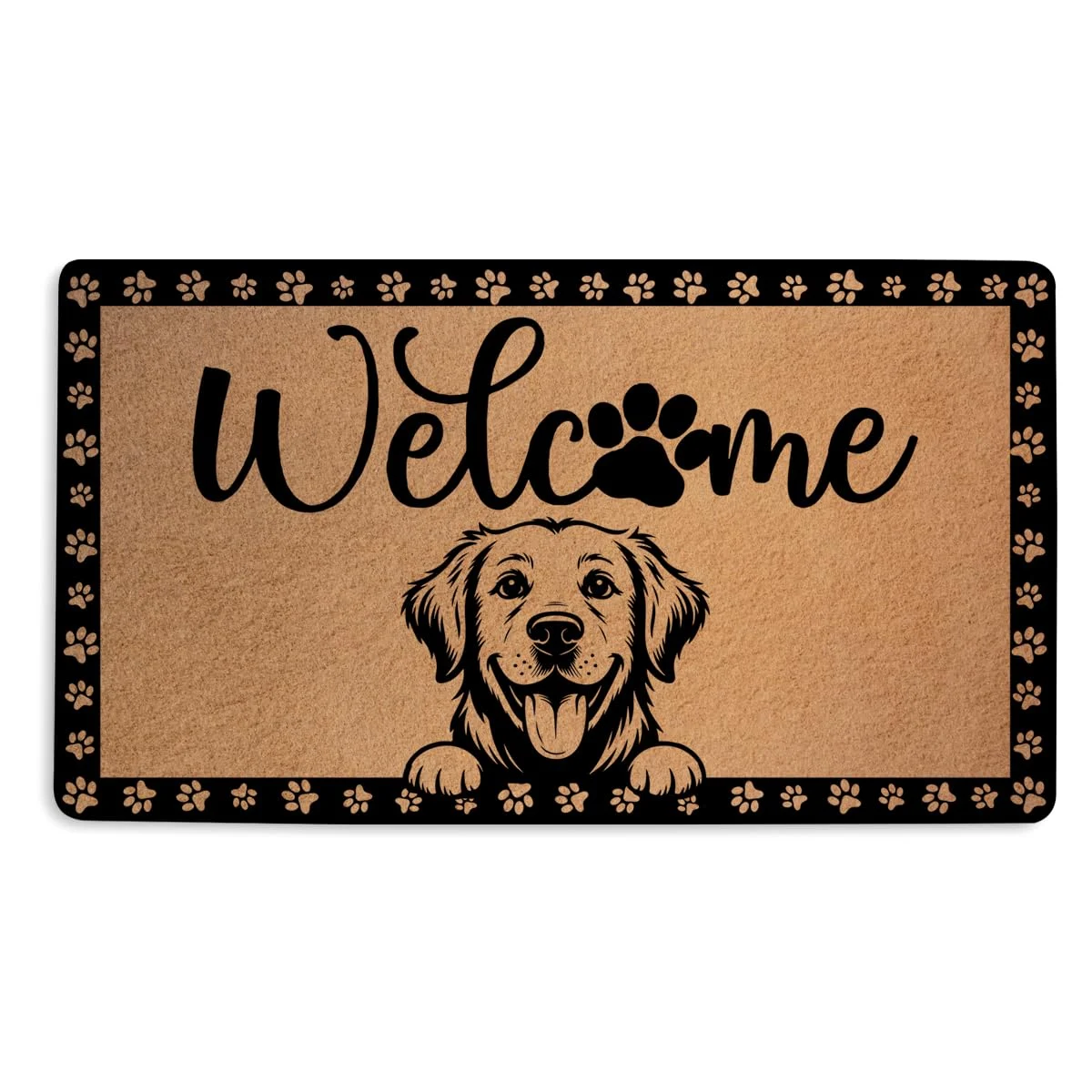Smiling Golden Retriever Welcome Paw Print Pattern Doormat 18x30 inch Smiling Golden Retriever Welcome Paw Print Pattern Doormat 18x30 inch