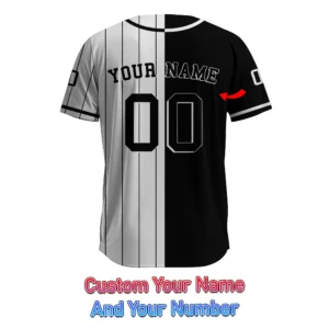 Split Panel Pinstripe Design Half Solid Half Striped Baseball Jersey