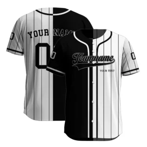 Split Panel Pinstripe Design Half Solid Half Striped Baseball Jersey