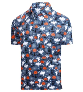 Spooky Halloween Ghost Pumpkin Cat Spiderweb Polo Shirt