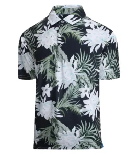 Striking Tropical Night Bloom Palm Leaf Polo Shirt