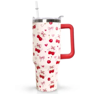 Sweet Cherry Bow Heart Pattern Insulated Stainless Steel Tumbler 40oz
