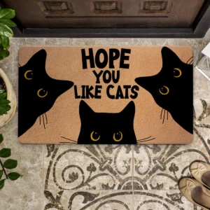 Three Peeking Cats Funny Quote Hope You Like Doormat 18x30 inch