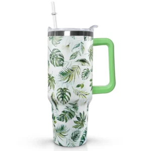 Tropical Monstera Palm Leaf Jungle Pattern Insulated Drink Tumbler 40oz