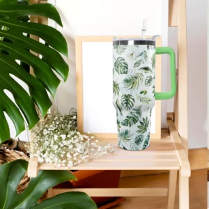 Tropical Monstera Palm Leaf Jungle Pattern Insulated Drink Tumbler 40oz