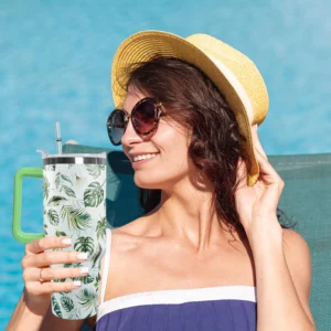 Tropical Monstera Palm Leaf Jungle Pattern Insulated Drink Tumbler 40oz