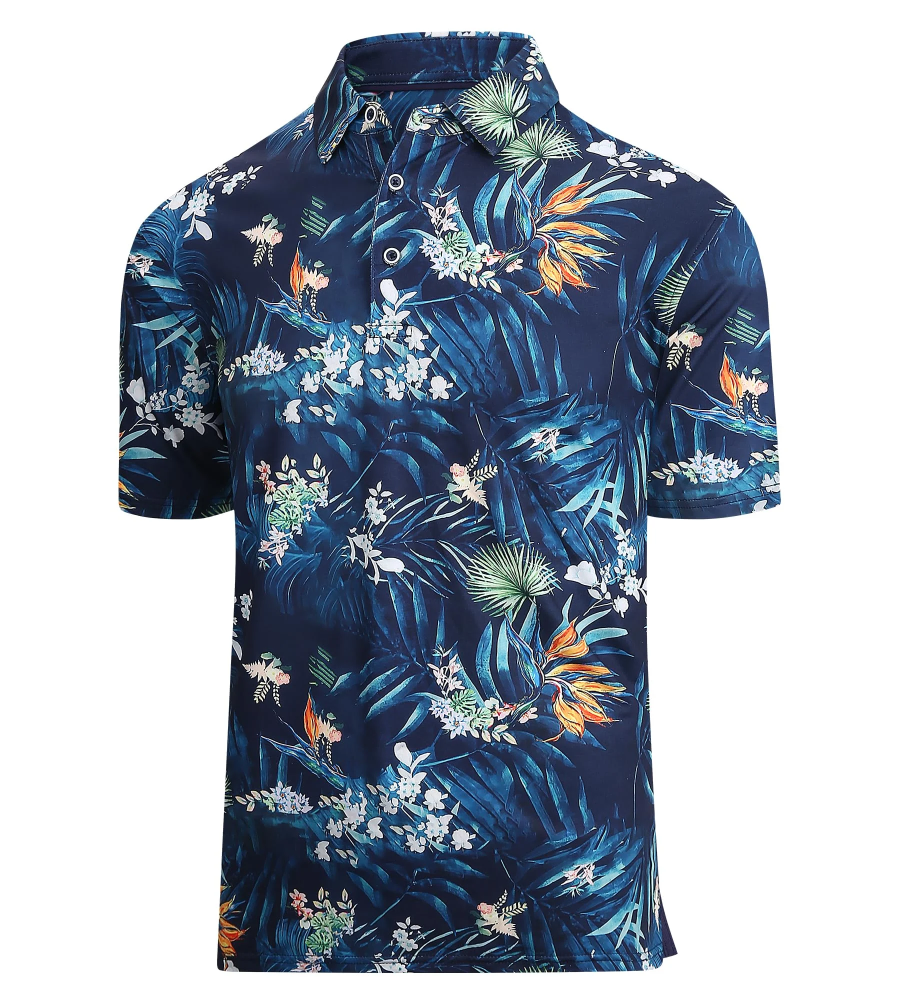 Tropical Palm Leaf Floral Print Performance Polo Shirt