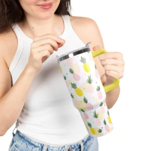 Tropical Summer Pineapple Fruit Dot Pattern Insulated Drink Tumbler 40oz