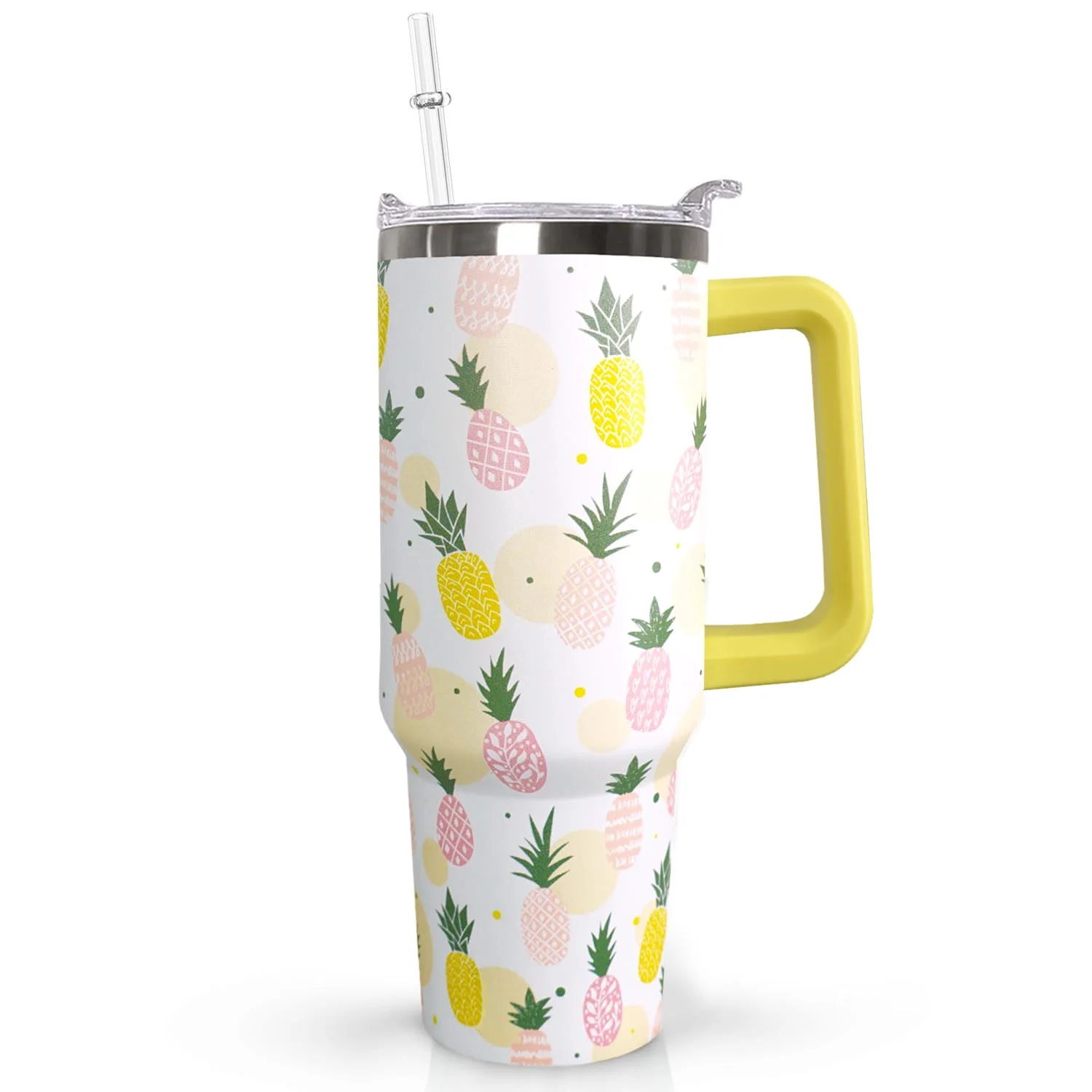 Tropical Summer Pineapple Fruit Dot Pattern Insulated Drink Tumbler 40oz